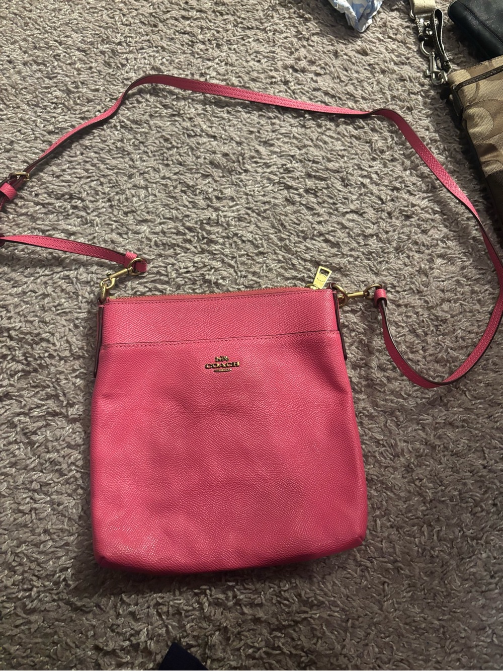Coach Pink Pebble Leather Crossbody Bag with Gold Hardware